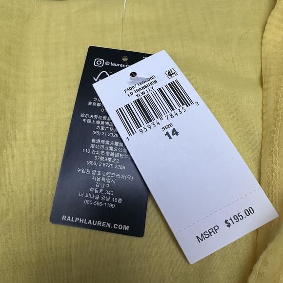 Lauren Ralph Lauren Dress Women 14 Yellow Gingham Tie Waist Tiered Spring Easter - Picture 9 of 15